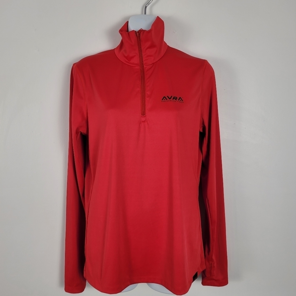 AVRA Performance Fibers Red Quarter Zip Athletic Thumb hole Long sleeve Size L‎